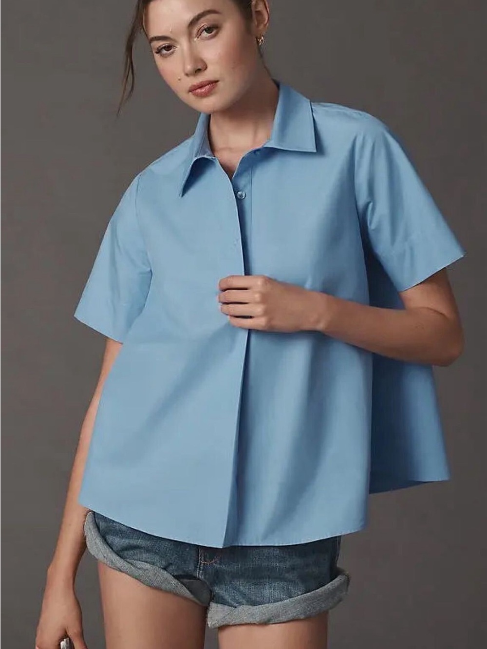 Anthropologie Blue Short-Sleeve Button Front Shirt